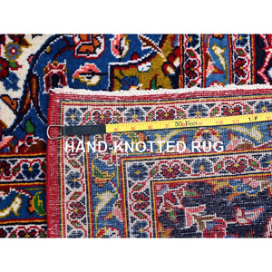 10'1"x13' Angels Red, Blue Border and Corners, Old Persian Kashan Hand Knotted Medallion Design, Nomad Creation, Full Pile, Vegetable Dyes, All Wool Oriental Rug FWR520182