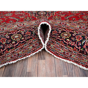 9'10"x13'1" Ketchup Red, Full Pile Vintage Persian Kashan, Hand Knotted Cleaned and Sides and Ends Professionally and Secured, Natural Wool, Denser Weave Oriental Rug FWR520200