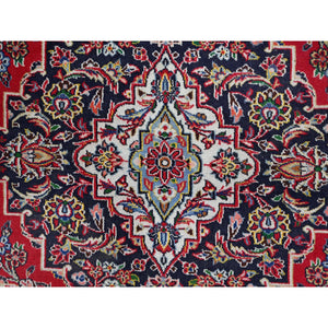 9'10"x13'1" Ketchup Red, Full Pile Vintage Persian Kashan, Hand Knotted Cleaned and Sides and Ends Professionally and Secured, Natural Wool, Denser Weave Oriental Rug FWR520200