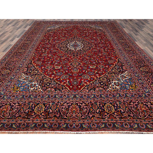 9'10"x13'2" Terra Cotta Red, Vintage Full Pile Persian Kashan, Hand Knotted Natural Dyes, Denser Weave, Rural Heritage, Soft Wool Oriental Rug FWR520218