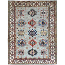 Load image into Gallery viewer, 9&#39;x11&#39;9&quot; Tempered Gray, Afghan Super Kazak with Geometric Medallions Design, Natural Dyes, Denser Weave, Velvety Wool, Hand Knotted, Oriental Rug FWR520278