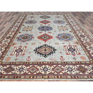 9'x11'9" Tempered Gray, Afghan Super Kazak with Geometric Medallions Design, Natural Dyes, Denser Weave, Velvety Wool, Hand Knotted, Oriental Rug FWR520278