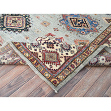 Load image into Gallery viewer, 9&#39;x11&#39;9&quot; Tempered Gray, Afghan Super Kazak with Geometric Medallions Design, Natural Dyes, Denser Weave, Velvety Wool, Hand Knotted, Oriental Rug FWR520278