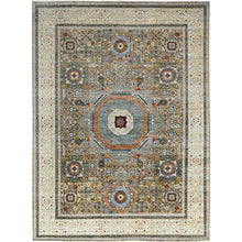 Load image into Gallery viewer, 9&#39;x11&#39;10&quot; Spray Green and Linen White, Hand Knotted 14th Century Mamluk Dynasty Pattern, Vegetable Dyes, 200 KPSI, Extra Soft Wool, Oriental Rug FWR520404