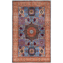 Load image into Gallery viewer, 4&#39;x6&#39;5&quot; Azure Blue and Aesthetic White, Vegetable Dyes, Hand Knotted Medallions Design, 200 KPSI, Pure Wool, 14th Century Mamluk Dynasty Oriental Rug FWR520476