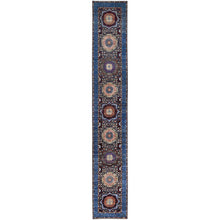 Load image into Gallery viewer, 2&#39;6&quot;x15&#39;9&quot; Graphite With Cerulean Blue, Hand Knotted 200 KPSI, Vegetable Dyes, Organic Wool, 14th Century Mamluk Dynasty Design Oriental XL Runner Rug FWR520482