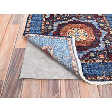 Load image into Gallery viewer, 2&#39;6&quot;x15&#39;9&quot; Graphite With Cerulean Blue, Hand Knotted 200 KPSI, Vegetable Dyes, Organic Wool, 14th Century Mamluk Dynasty Design Oriental XL Runner Rug FWR520482