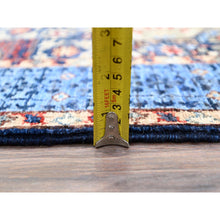 Load image into Gallery viewer, 2&#39;6&quot;x15&#39;9&quot; Graphite With Cerulean Blue, Hand Knotted 200 KPSI, Vegetable Dyes, Organic Wool, 14th Century Mamluk Dynasty Design Oriental XL Runner Rug FWR520482