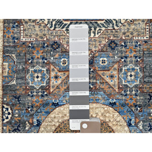 2'5"x9'10" Oyster Mushroom Gray, Extra Soft Wool Vegetable Dyes, 14th Century Mamluk Dynasty Pattern, Large Motifs, Hand Knotted Runner 200 KPSI Oriental Rug FWR520494