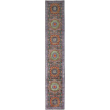 Load image into Gallery viewer, 2&#39;5&quot;x13&#39;10&quot; Canary Green, Cool Gray Border, 14th Century Hand Knotted Mamluk Dynasty Pattern, Natural Wool, 200 KPSI, Vegetable Dyes, Oriental XL Runner Rug FWR520542