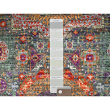 Load image into Gallery viewer, 2&#39;5&quot;x13&#39;10&quot; Canary Green, Cool Gray Border, 14th Century Hand Knotted Mamluk Dynasty Pattern, Natural Wool, 200 KPSI, Vegetable Dyes, Oriental XL Runner Rug FWR520542