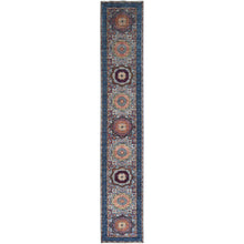 Load image into Gallery viewer, 2&#39;8&quot;x15&#39;4&quot; Sapphire With Indigo Blue, Hand Knotted, 200 KPSI, 14th Century Mamluk Dynasty With Large Elements Design, Natural Dyes, 100% Wool XL Runner Oriental Rug FWR520554