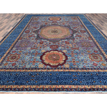 Load image into Gallery viewer, 9&#39;10&quot;x13&#39;8&quot; Lichen Blue, 14th Century Mamluk Dynasty Pattern With Central Large Motif, Hand Knotted, Vibrant and Soft Wool 200 KPSI, Natural Dyes, Oriental Rug FWR520560