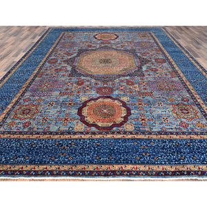 9'10"x13'8" Lichen Blue, 14th Century Mamluk Dynasty Pattern With Central Large Motif, Hand Knotted, Vibrant and Soft Wool 200 KPSI, Natural Dyes, Oriental Rug FWR520560