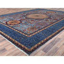 Load image into Gallery viewer, 9&#39;10&quot;x13&#39;8&quot; Lichen Blue, 14th Century Mamluk Dynasty Pattern With Central Large Motif, Hand Knotted, Vibrant and Soft Wool 200 KPSI, Natural Dyes, Oriental Rug FWR520560