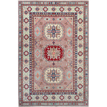 Load image into Gallery viewer, 6&#39;4&quot;x9&#39;2&quot; Sepia Rose Pink With Cotton White, Hand Knotted, Organic Wool and Denser Weave, Natural Dyes, Kazak with All Over Motifs, Oriental Rug FWR520710