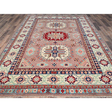 Load image into Gallery viewer, 6&#39;4&quot;x9&#39;2&quot; Sepia Rose Pink With Cotton White, Hand Knotted, Organic Wool and Denser Weave, Natural Dyes, Kazak with All Over Motifs, Oriental Rug FWR520710