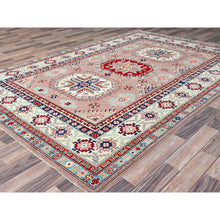 Load image into Gallery viewer, 6&#39;4&quot;x9&#39;2&quot; Sepia Rose Pink With Cotton White, Hand Knotted, Organic Wool and Denser Weave, Natural Dyes, Kazak with All Over Motifs, Oriental Rug FWR520710