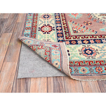 Load image into Gallery viewer, 6&#39;4&quot;x9&#39;2&quot; Sepia Rose Pink With Cotton White, Hand Knotted, Organic Wool and Denser Weave, Natural Dyes, Kazak with All Over Motifs, Oriental Rug FWR520710