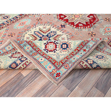 Load image into Gallery viewer, 6&#39;4&quot;x9&#39;2&quot; Sepia Rose Pink With Cotton White, Hand Knotted, Organic Wool and Denser Weave, Natural Dyes, Kazak with All Over Motifs, Oriental Rug FWR520710