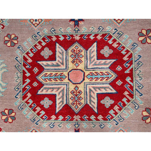 6'4"x9'2" Sepia Rose Pink With Cotton White, Hand Knotted, Organic Wool and Denser Weave, Natural Dyes, Kazak with All Over Motifs, Oriental Rug FWR520710