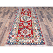 Load image into Gallery viewer, 2&#39;9&quot;x6&#39;10&quot; Turkey Red And Porcelain White With Tribal Medallions Design All Over Hand Knotted Denser Weave 100% Wool Kazak Runner Oriental Rug FWR521046