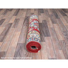 Load image into Gallery viewer, 2&#39;9&quot;x6&#39;10&quot; Turkey Red And Porcelain White With Tribal Medallions Design All Over Hand Knotted Denser Weave 100% Wool Kazak Runner Oriental Rug FWR521046