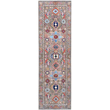 Load image into Gallery viewer, 2&#39;8&quot;x9&#39; Cinereous Gray, Medallions All Over, Tribal Elements All Over Vegetable Dyes Hand Knotted Natural Wool Hand Knotted Oriental Runner Rug FWR521118