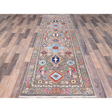 Load image into Gallery viewer, 2&#39;8&quot;x9&#39; Cinereous Gray, Medallions All Over, Tribal Elements All Over Vegetable Dyes Hand Knotted Natural Wool Hand Knotted Oriental Runner Rug FWR521118