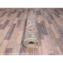 Load image into Gallery viewer, 2&#39;8&quot;x9&#39; Cinereous Gray, Medallions All Over, Tribal Elements All Over Vegetable Dyes Hand Knotted Natural Wool Hand Knotted Oriental Runner Rug FWR521118