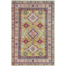 Load image into Gallery viewer, 4&#39;x6&#39; Crayola Green, Smooth And Velvety Wool, Denser Weave, Afghan Kazak Natural Dyes Hand Knotted Oriental Rug FWR521250