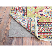 Load image into Gallery viewer, 4&#39;x6&#39; Crayola Green, Smooth And Velvety Wool, Denser Weave, Afghan Kazak Natural Dyes Hand Knotted Oriental Rug FWR521250