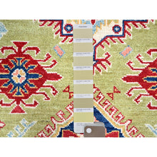 Load image into Gallery viewer, 4&#39;x6&#39; Crayola Green, Smooth And Velvety Wool, Denser Weave, Afghan Kazak Natural Dyes Hand Knotted Oriental Rug FWR521250