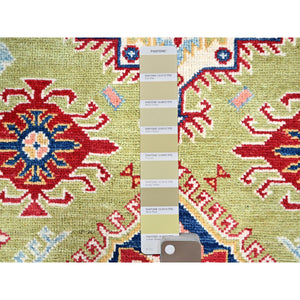 4'x6' Crayola Green, Smooth And Velvety Wool, Denser Weave, Afghan Kazak Natural Dyes Hand Knotted Oriental Rug FWR521250