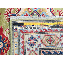 Load image into Gallery viewer, 4&#39;x6&#39; Crayola Green, Smooth And Velvety Wool, Denser Weave, Afghan Kazak Natural Dyes Hand Knotted Oriental Rug FWR521250