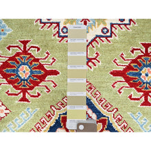 Load image into Gallery viewer, 4&#39;1&quot;x5&#39;10&quot; Crayola Green, Denser Weave, Extra Soft Wool, Hand Knotted, Natural Dyes With Tribal Medallions Kazak Oriental Rug FWR521268