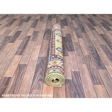 Load image into Gallery viewer, 4&#39;1&quot;x5&#39;10&quot; Crayola Green, Denser Weave, Extra Soft Wool, Hand Knotted, Natural Dyes With Tribal Medallions Kazak Oriental Rug FWR521268