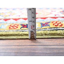 Load image into Gallery viewer, 4&#39;1&quot;x5&#39;10&quot; Crayola Green, Denser Weave, Extra Soft Wool, Hand Knotted, Natural Dyes With Tribal Medallions Kazak Oriental Rug FWR521268