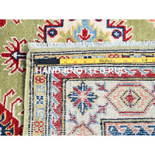 Load image into Gallery viewer, 4&#39;1&quot;x5&#39;10&quot; Crayola Green, Denser Weave, Extra Soft Wool, Hand Knotted, Natural Dyes With Tribal Medallions Kazak Oriental Rug FWR521268