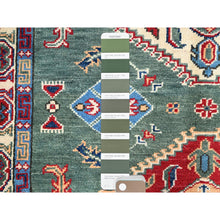 Load image into Gallery viewer, 3&#39;3&quot;x4&#39;8&quot; Laurel Green, Large Triple Geometric Motifs, Natural Dyes, Pure And Soft Wool, Hand Knotted, Afghan Kazak, Denser Weave, Oriental Rug FWR521292