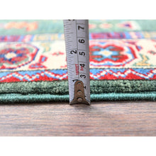 Load image into Gallery viewer, 3&#39;3&quot;x4&#39;8&quot; Laurel Green, Large Triple Geometric Motifs, Natural Dyes, Pure And Soft Wool, Hand Knotted, Afghan Kazak, Denser Weave, Oriental Rug FWR521292