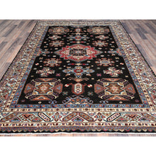 Load image into Gallery viewer, 6&#39;x8&#39;5&quot; Pitch Black, Afghan Super Kazak, All Over Motifs Design, Vibrant Wool and Densely Woven, Hand Knotted Oriental Rug FWR521340