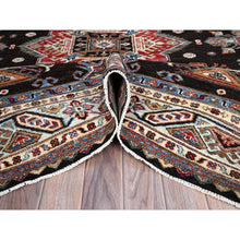 Load image into Gallery viewer, 6&#39;x8&#39;5&quot; Pitch Black, Afghan Super Kazak, All Over Motifs Design, Vibrant Wool and Densely Woven, Hand Knotted Oriental Rug FWR521340