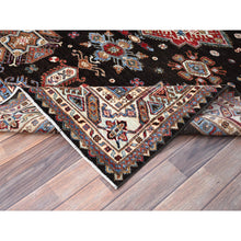 Load image into Gallery viewer, 6&#39;x8&#39;5&quot; Pitch Black, Afghan Super Kazak, All Over Motifs Design, Vibrant Wool and Densely Woven, Hand Knotted Oriental Rug FWR521340