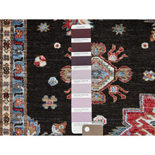 Load image into Gallery viewer, 6&#39;x8&#39;5&quot; Pitch Black, Afghan Super Kazak, All Over Motifs Design, Vibrant Wool and Densely Woven, Hand Knotted Oriental Rug FWR521340