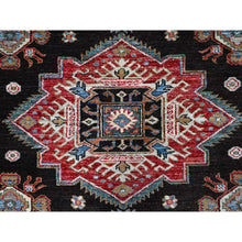 Load image into Gallery viewer, 6&#39;x8&#39;5&quot; Pitch Black, Afghan Super Kazak, All Over Motifs Design, Vibrant Wool and Densely Woven, Hand Knotted Oriental Rug FWR521340