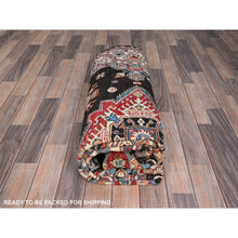 Load image into Gallery viewer, 6&#39;x8&#39;5&quot; Pitch Black, Afghan Super Kazak, All Over Motifs Design, Vibrant Wool and Densely Woven, Hand Knotted Oriental Rug FWR521340