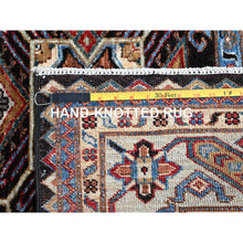 Load image into Gallery viewer, 6&#39;x8&#39;5&quot; Pitch Black, Afghan Super Kazak, All Over Motifs Design, Vibrant Wool and Densely Woven, Hand Knotted Oriental Rug FWR521340