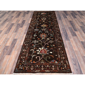 2'8"x8'6" Fondue Fudge Brown, Pure Wool, Densely Woven, Hand Knotted, Natural Dyes, Afghan Sultani Oriental Runner Rug FWR521370