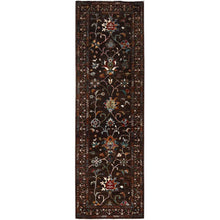 Load image into Gallery viewer, 2&#39;8&quot;x8&#39;5&quot; Dark Choclate Brown, Hand Knotted, Densely Woven, Velvety Wool, Flower Blossom Design, Oriental Afghan Sultani Runner Rug FWR521382